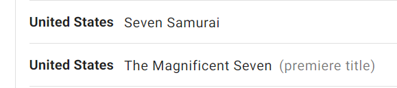 Seven Samurai Magnificant Seven Titles